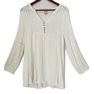 PPLA Clothing Tunic Women Small Ivory Crepe Lace ButtonDetail Peasant Boho Comfy